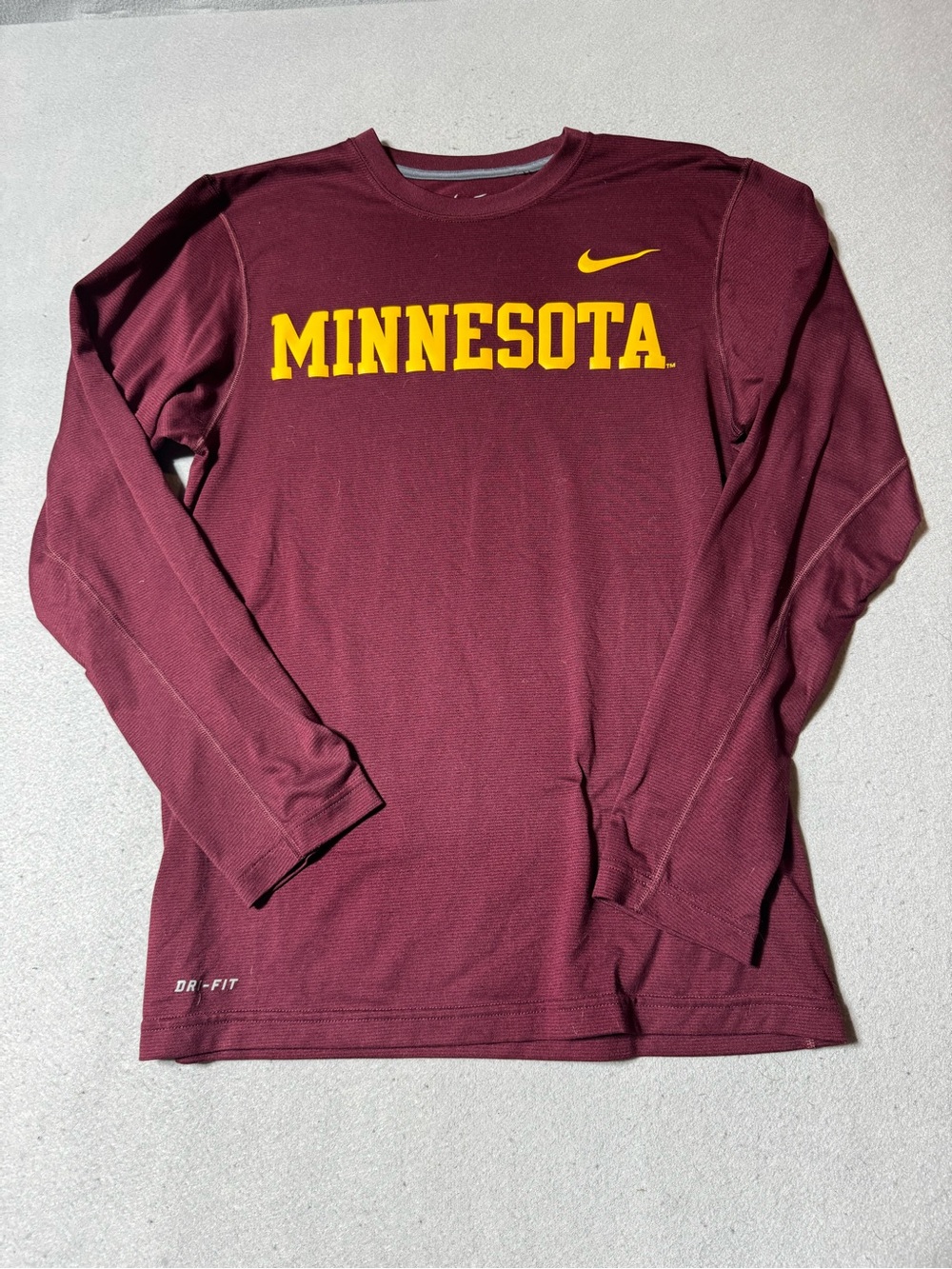 Nike Maroon Long-Sleeve Minnesota Dri-FIT Shirt with Gold Logo